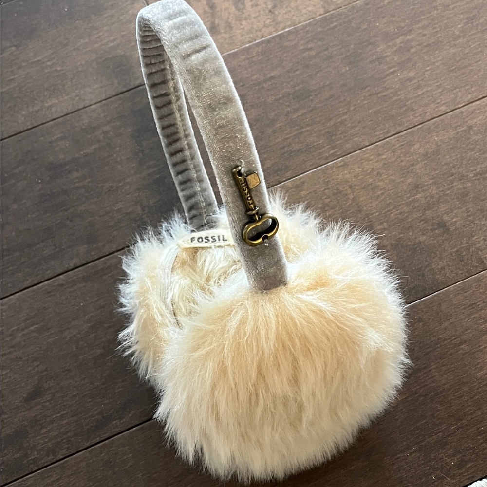 Fossil Cream and Gray Fluffy Earmuffs